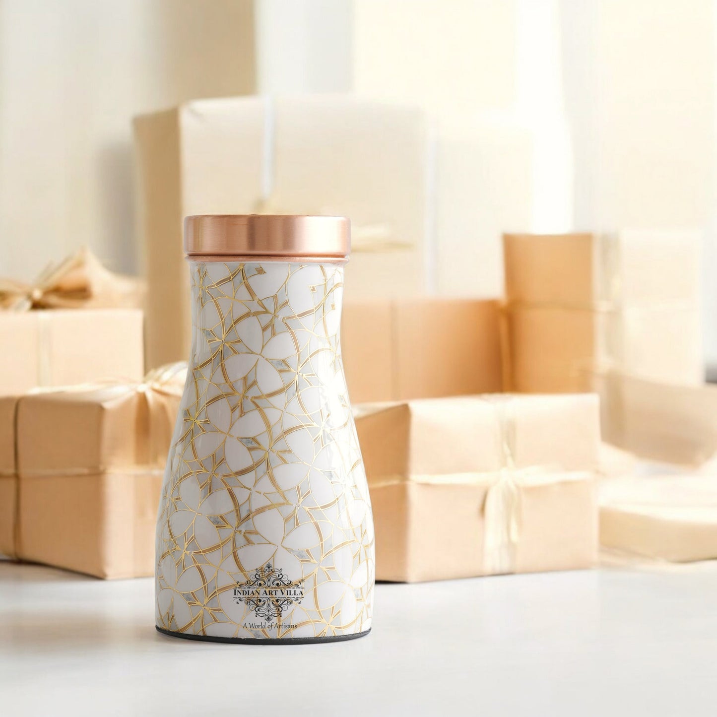 Pure Copper Gold Print Luxury Design Bedroom Bottle,  Home Décor, Marble Finish, 950 ml