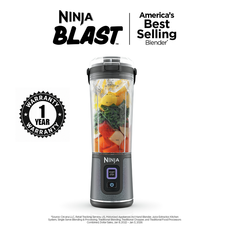 Ninja Blast Portable Cordless Blender (BC151IN) | 530ml, USB-C Rechargeable | Leak-Proof Lid