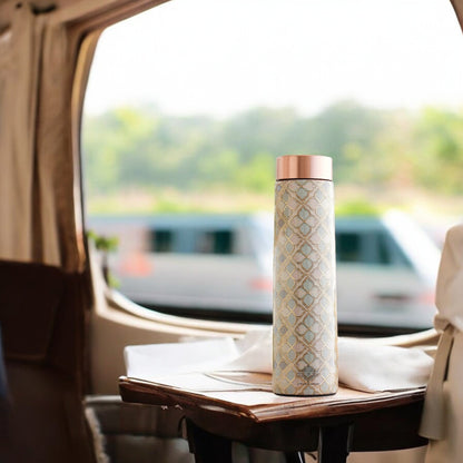 Pure Copper Water Bottle with Pyramid Shape Gold Print Design, 800 ML