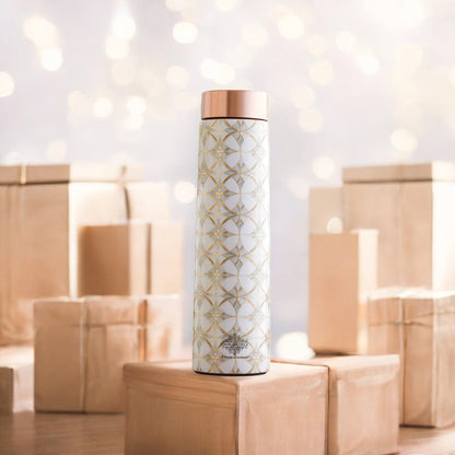 Pure Copper Water Bottle with Pyramid Shape Gold Print Design, 800 ML
