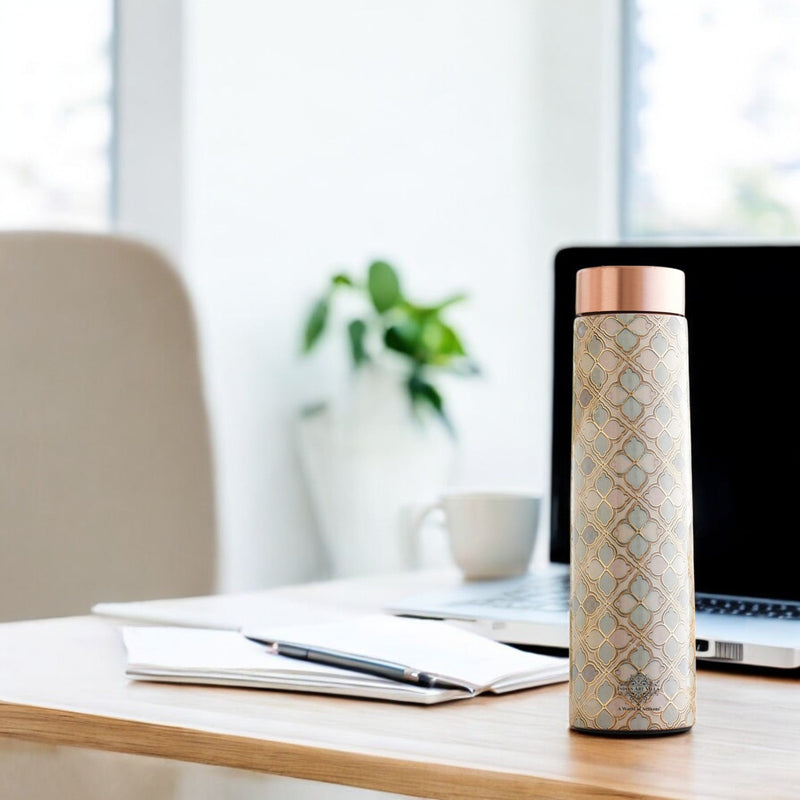 Pure Copper Water Bottle with Pyramid Shape Gold Print Design, 800 ML