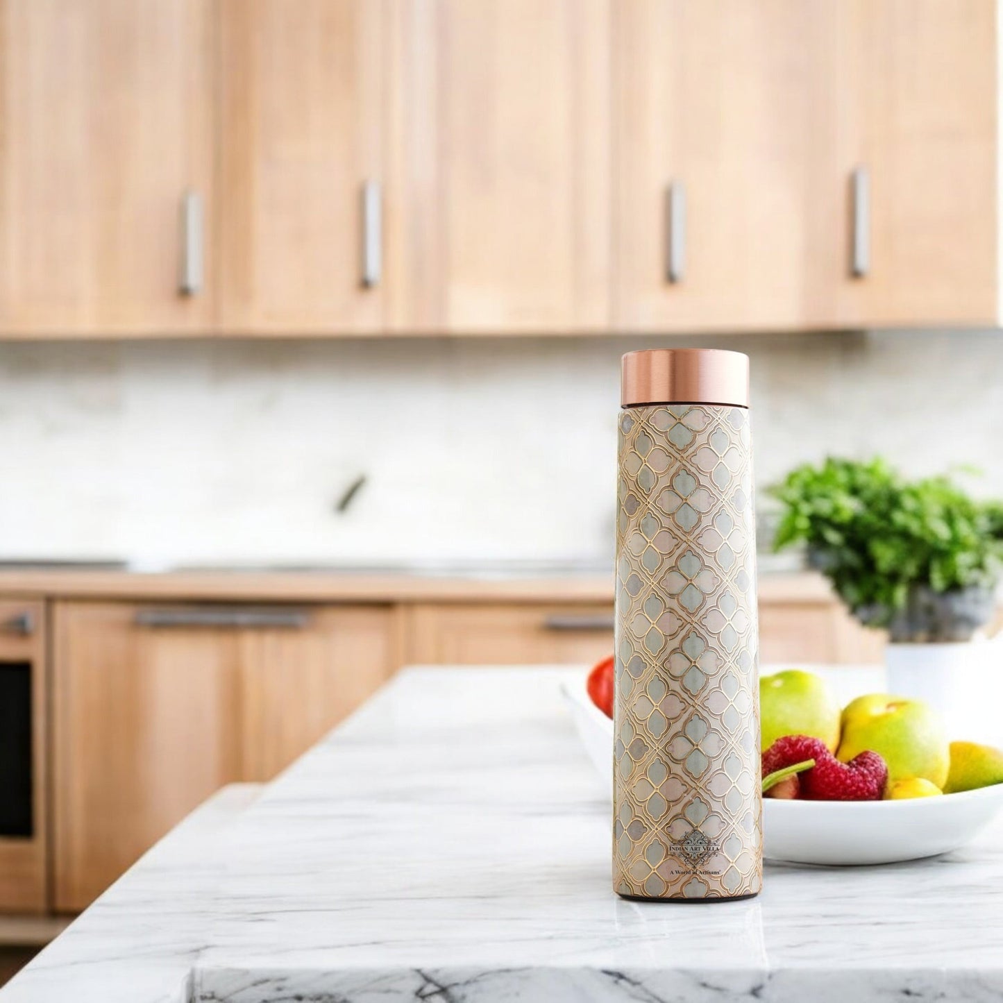 Pure Copper Water Bottle with Pyramid Shape Gold Print Design, 800 ML