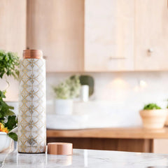 Pure Copper Water Bottle with Pyramid Shape Gold Print Design, 800 ML