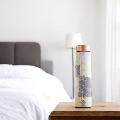 Pure Copper Water Bottle with Pyramid Shape Gold Print Design, 800 ML