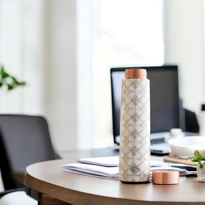 Pure Copper Water Bottle with Pyramid Shape Gold Print Design, 800 ML