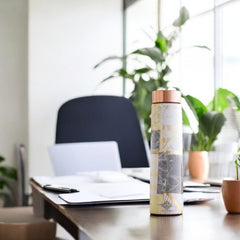 Pure Copper Water Bottle with Pyramid Shape Gold Print Design, 800 ML