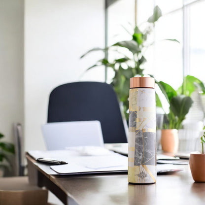 Pure Copper Water Bottle with Pyramid Shape Gold Print Design, 800 ML