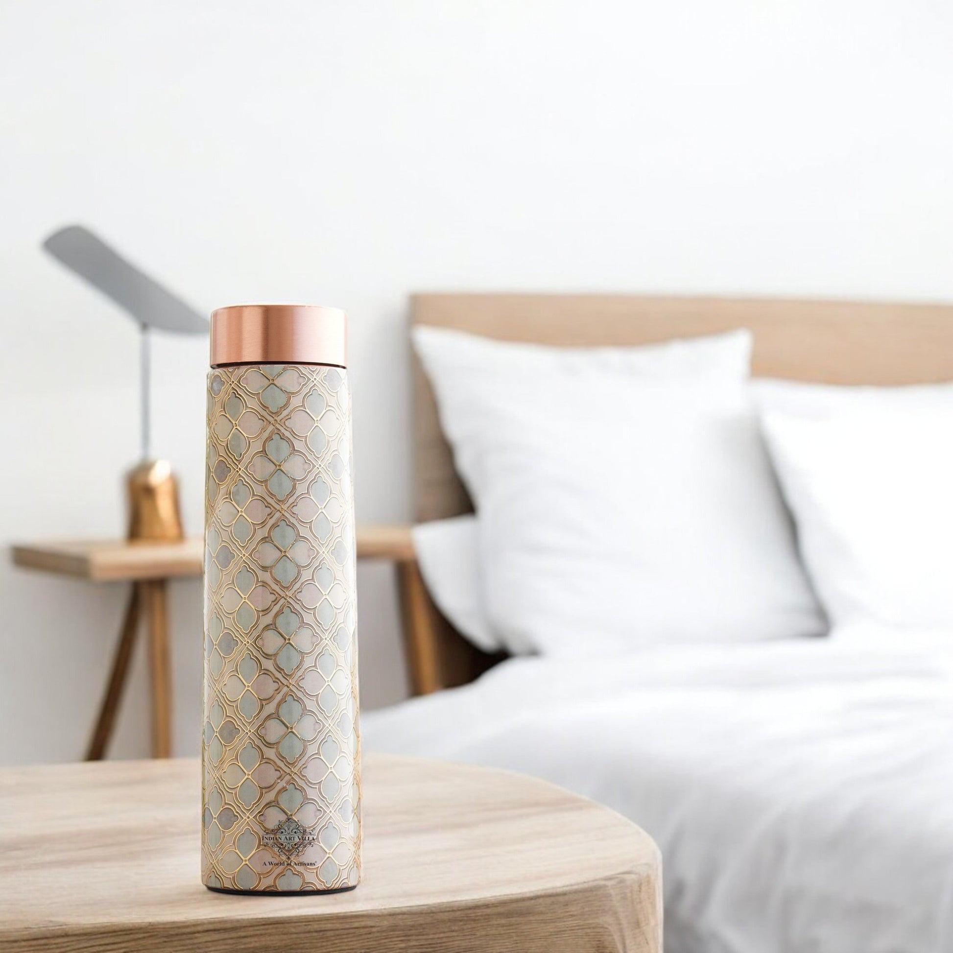 Pure Copper Water Bottle with Pyramid Shape Gold Print Design, 800 ML