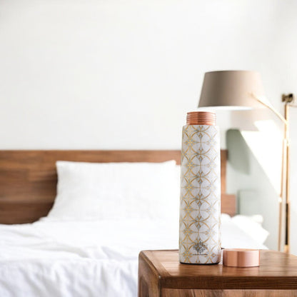 Pure Copper Water Bottle with Pyramid Shape Gold Print Design, 800 ML