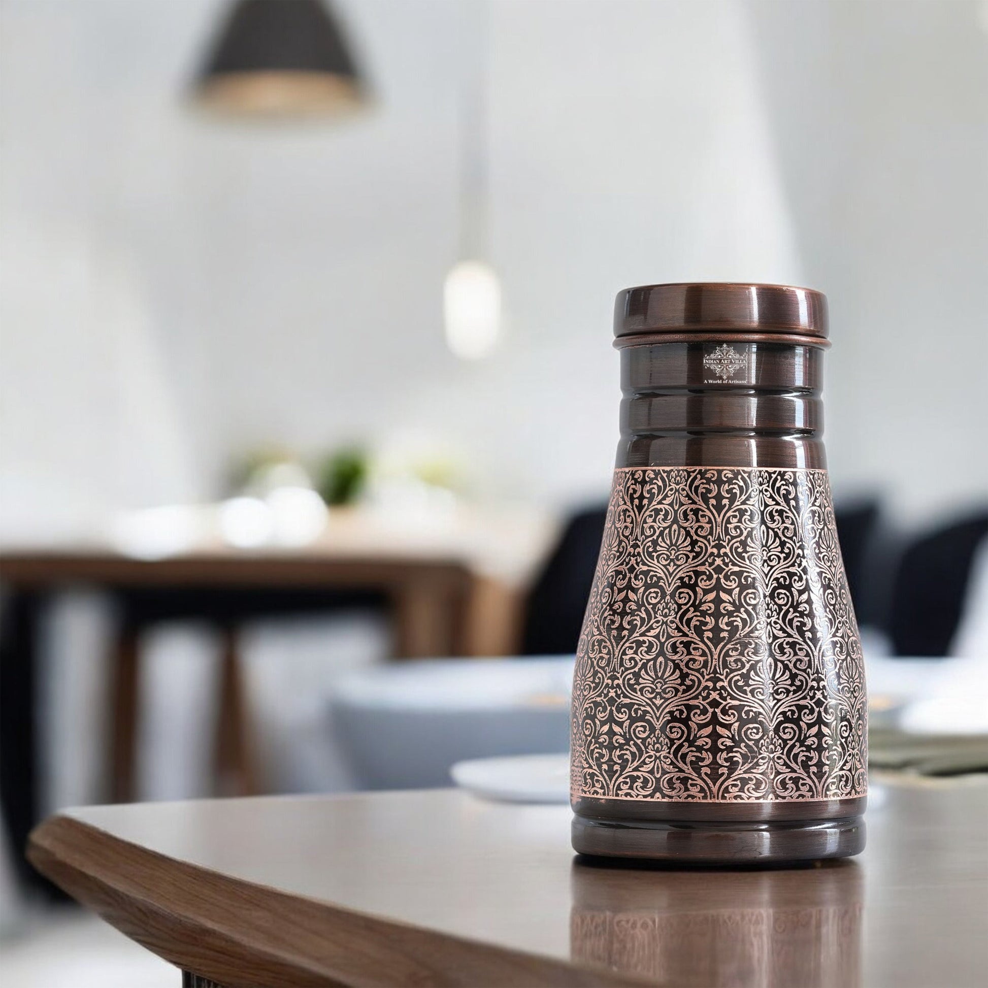 Pure Copper Embossed Bedroom Bottle With Inbuilt Glass