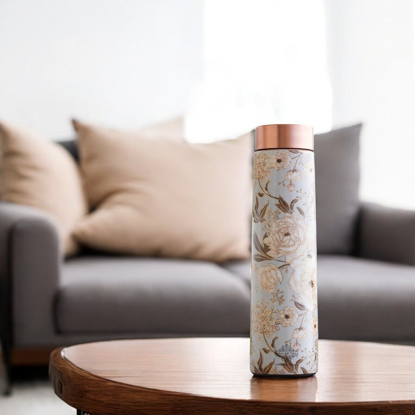 Pure Copper Water Bottle with Pyramid Shape Gold Print Design, 800 ML