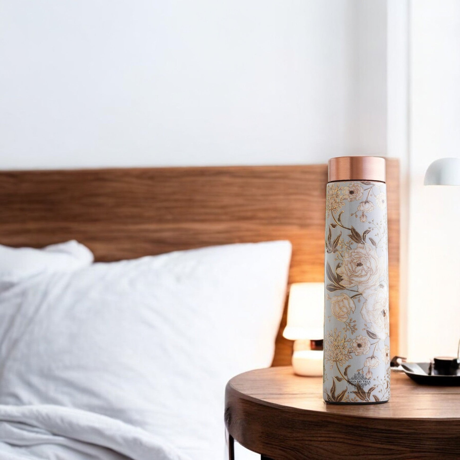 Pure Copper Water Bottle with Pyramid Shape Gold Print Design, 800 ML