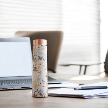 Pure Copper Water Bottle with Pyramid Shape Gold Print Design, 800 ML