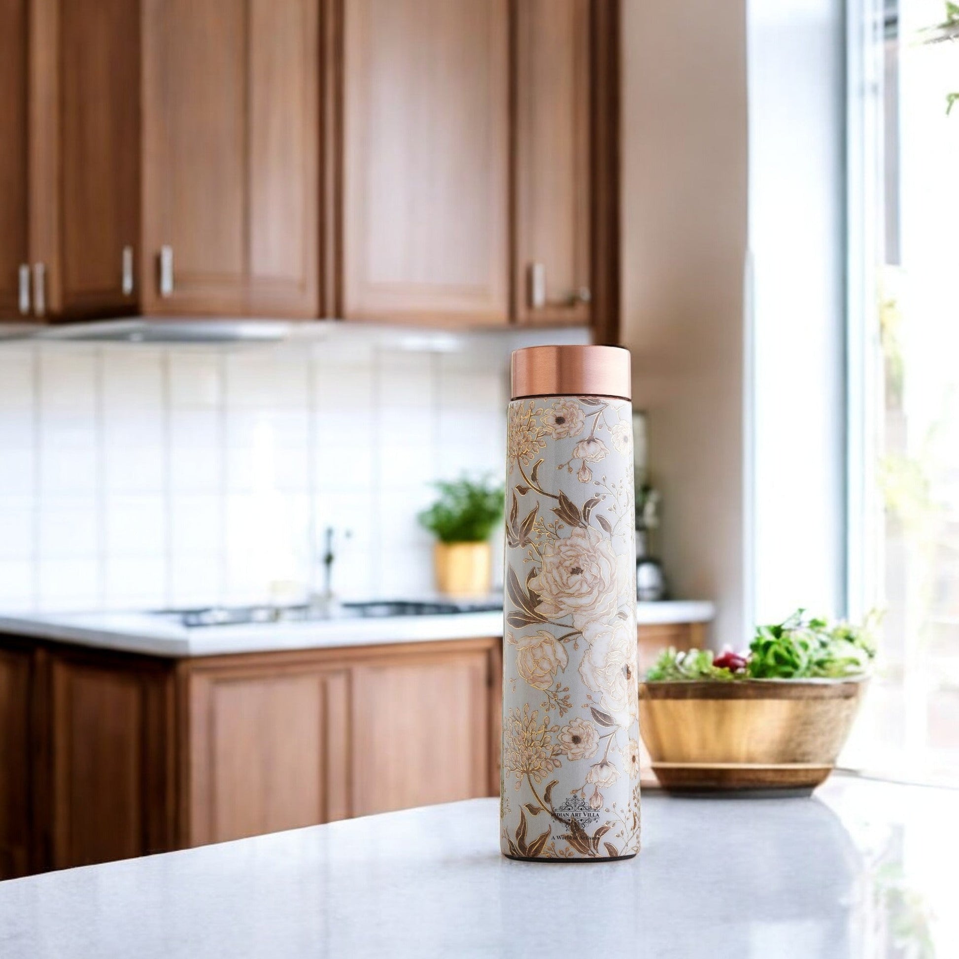 Pure Copper Water Bottle with Pyramid Shape Gold Print Design, 800 ML