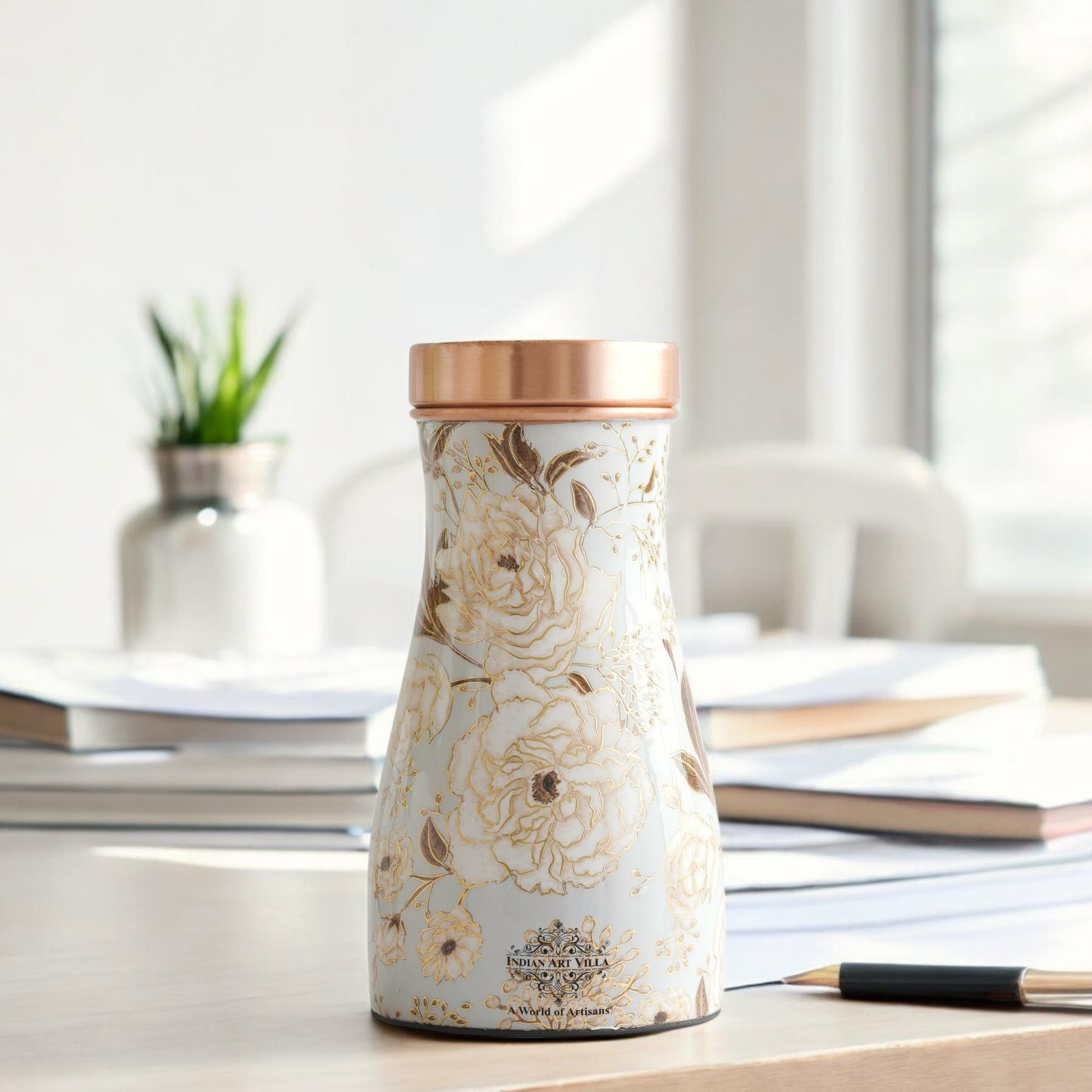 Pure Copper Gold Print Luxury Design Bedroom Bottle,  Home Décor, Marble Finish, 950 ml