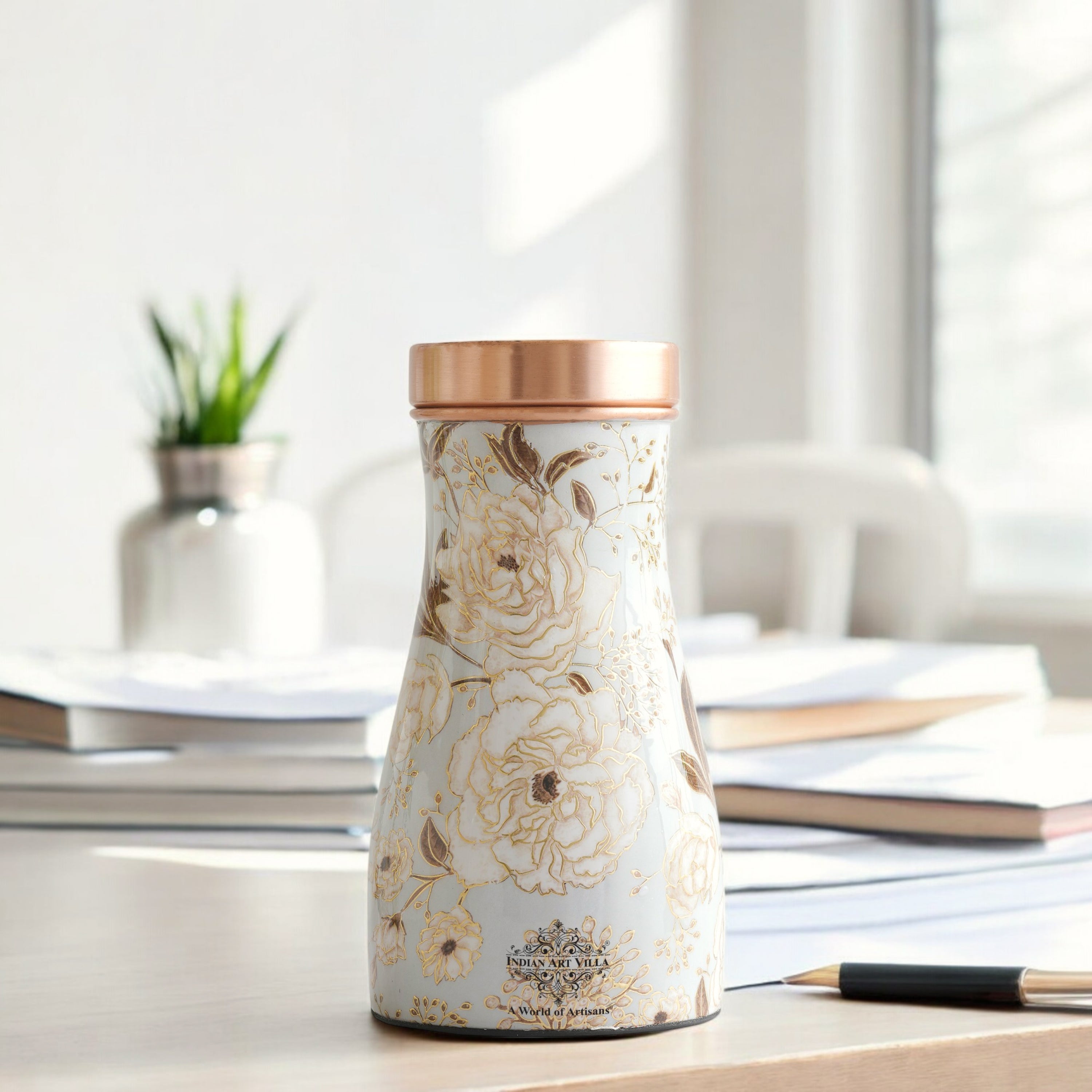 Pure Copper Gold Print Luxury Design Bedroom Bottle,  Home Décor, Marble Finish, 950 ml