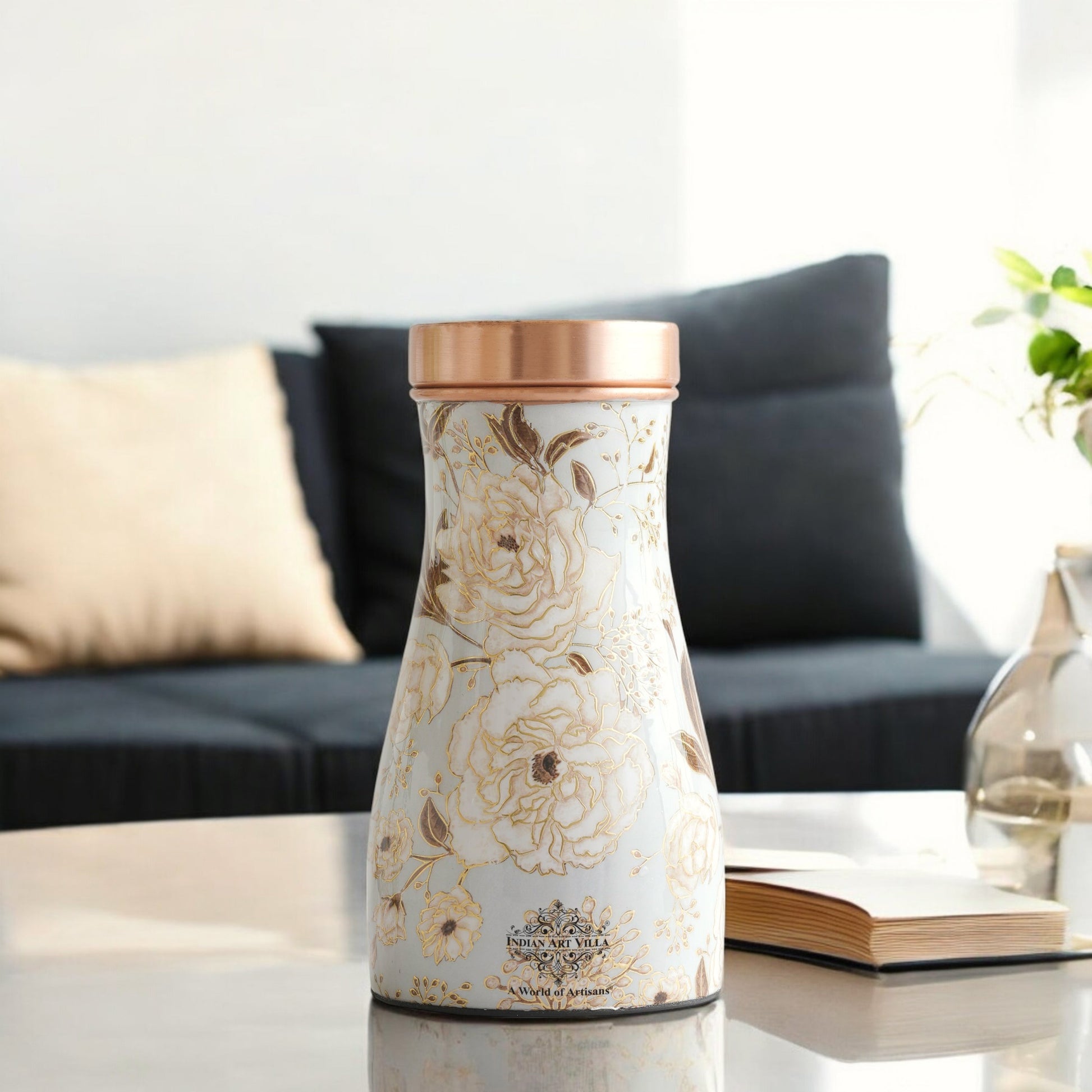 Pure Copper Gold Print Luxury Design Bedroom Bottle,  Home Décor, Marble Finish, 950 ml