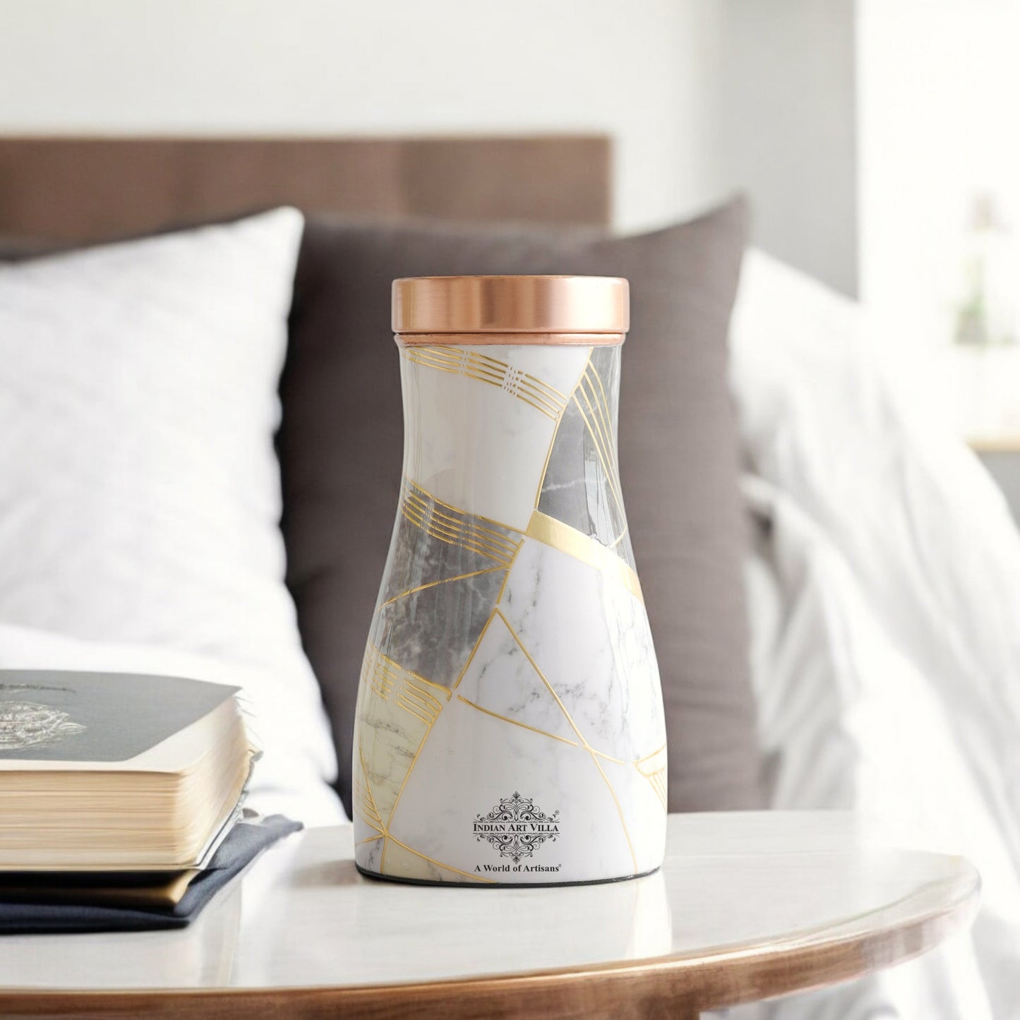 Pure Copper Gold Print Luxury Design Bedroom Bottle,  Home Décor, Marble Finish, 950 ml