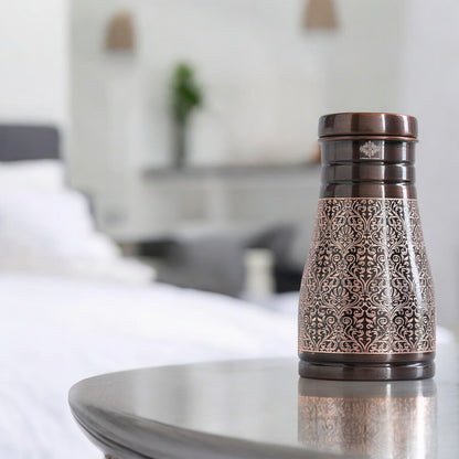 Pure Copper Embossed Bedroom Bottle With Inbuilt Glass