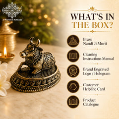 Pure Brass Miniature Sitting Nandi Ji Murti - 2.54 cm