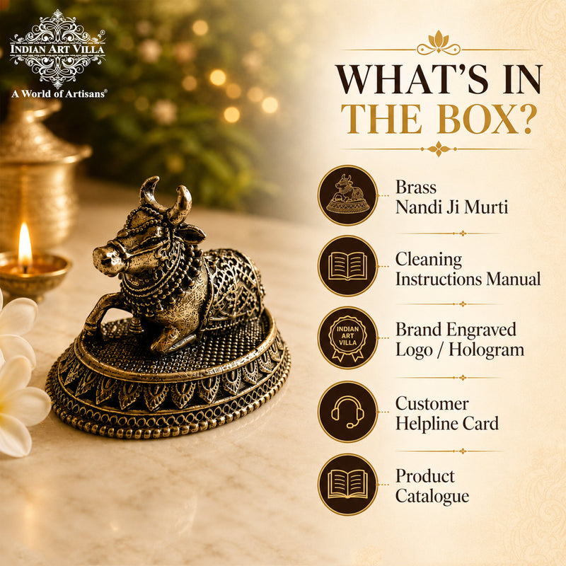 Pure Brass Miniature Sitting Nandi Ji Murti - 2.54 cm