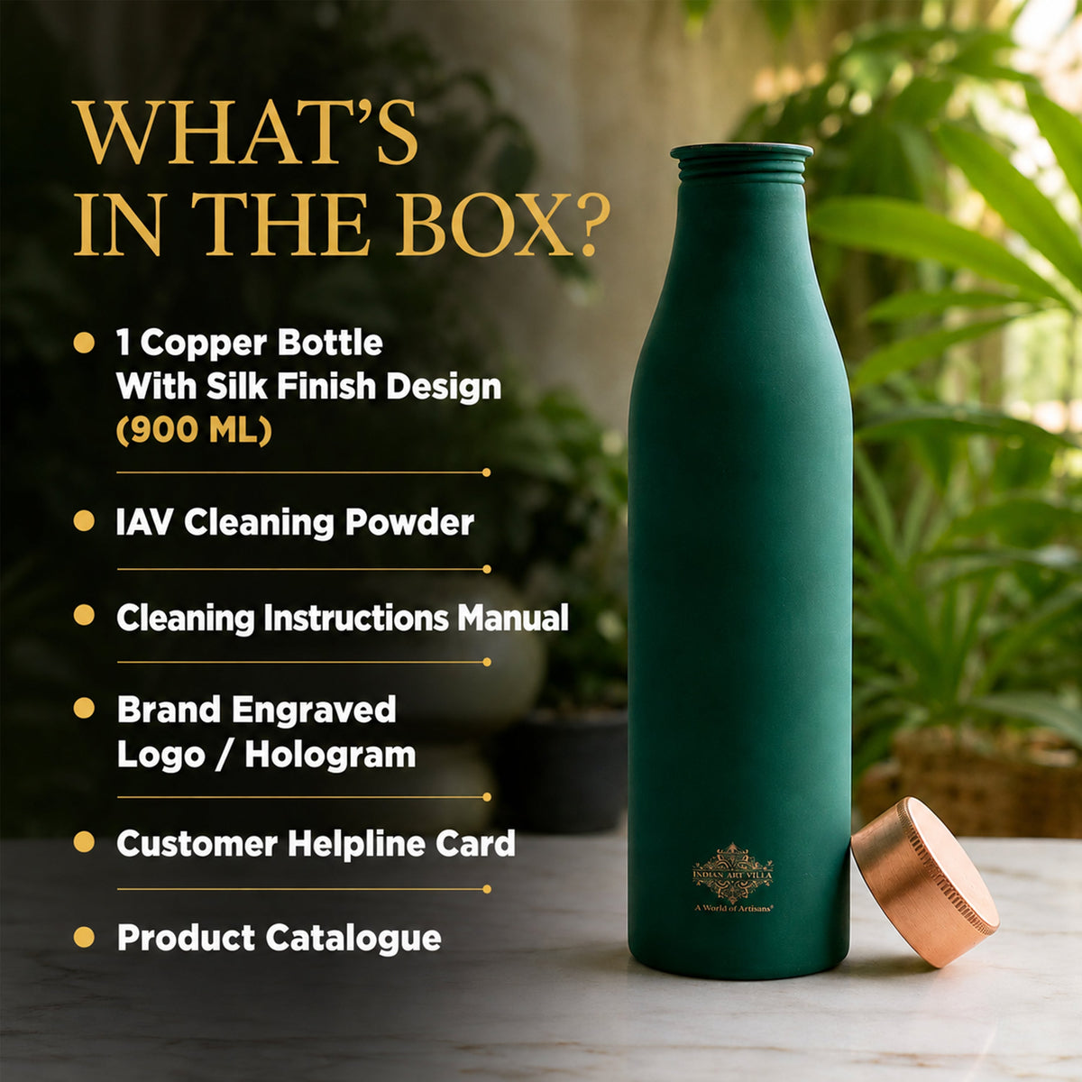 Pure Copper Bottle with Silk Finish - 900 ML