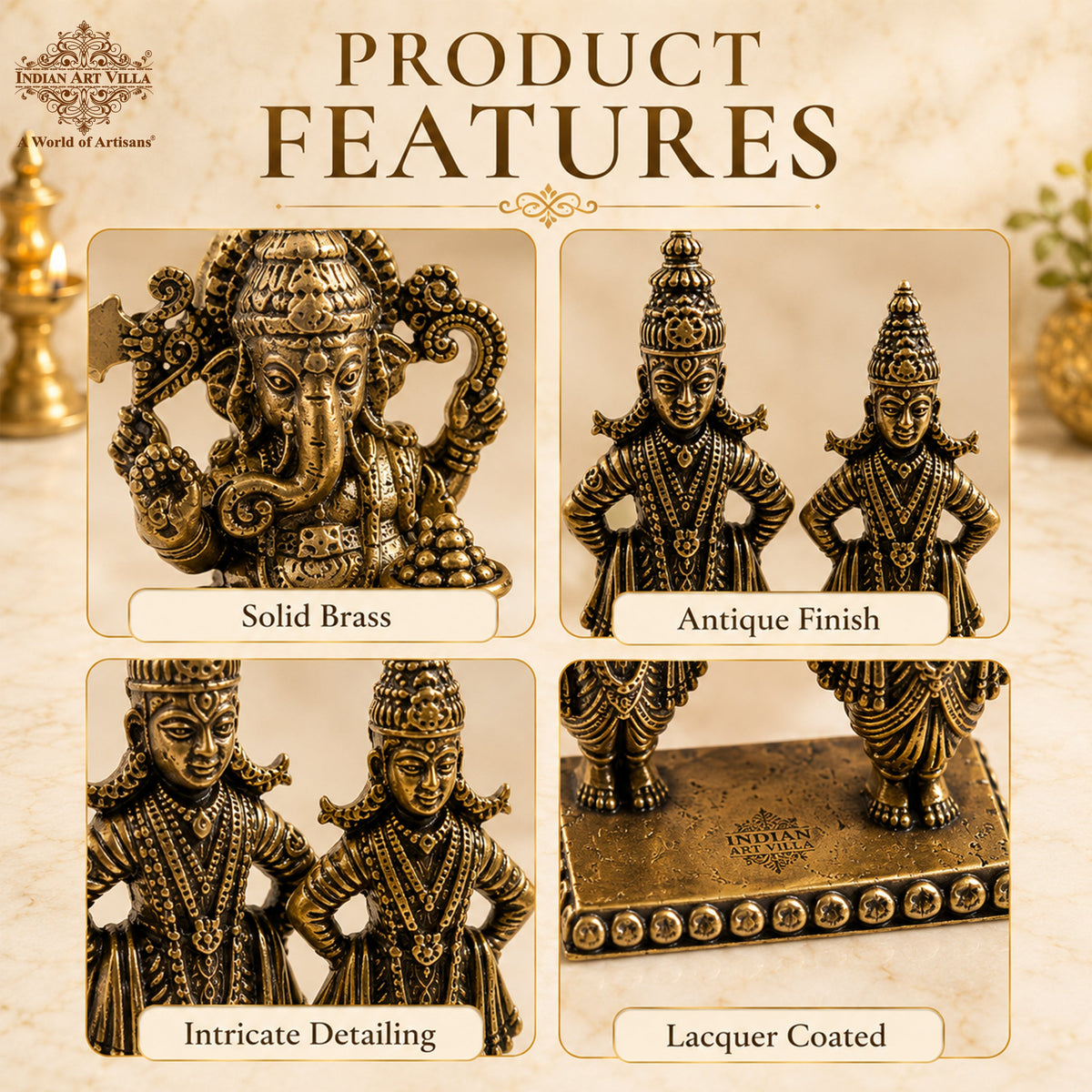 Pure Brass Miniature Vitthal Rukmini Devotional Murti Pair