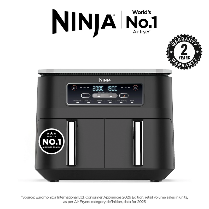 Ninja Foodi DualZone Air Fryer | 7.6L, 2 Drawers (AF300IN) | Cooking Surface Free from PTFE, PFOA & PFAS