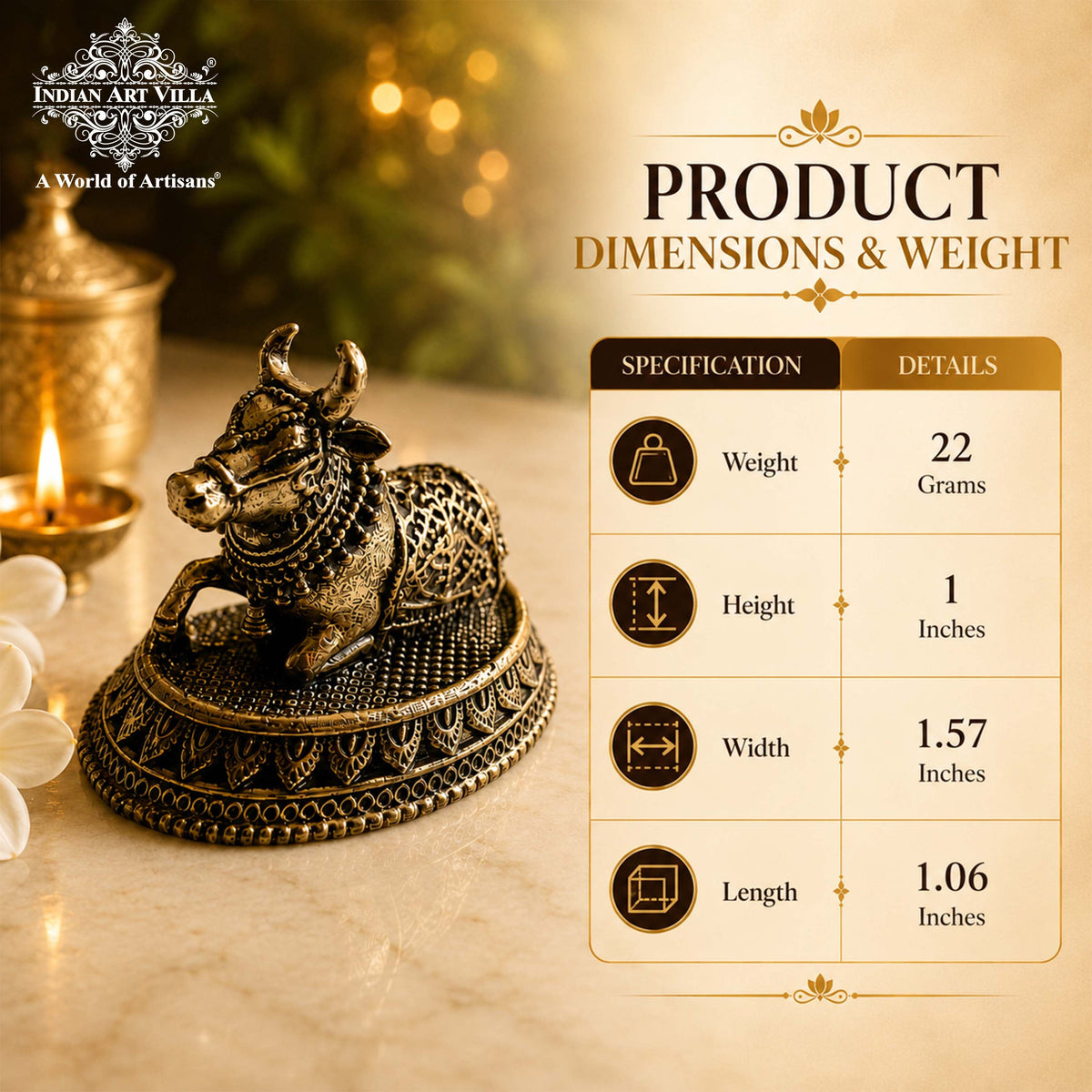 Pure Brass Miniature Sitting Nandi Ji Murti - 2.54 cm