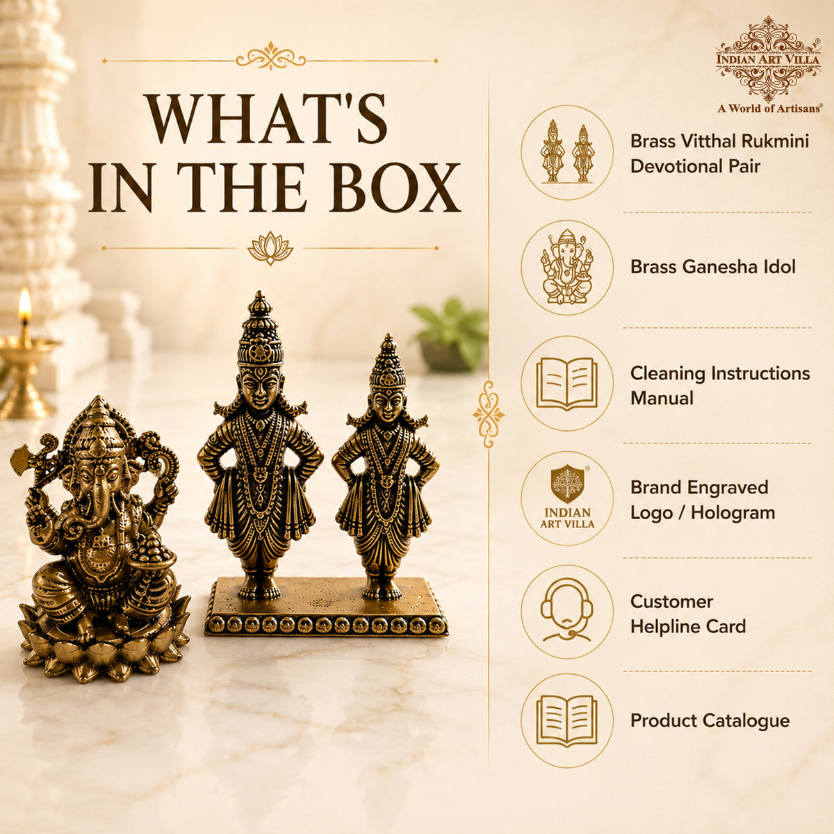 Pure Brass Miniature Vitthal Rukmini Devotional Murti Pair
