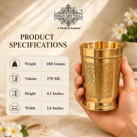 Set Of 4 & 6 Brass Embossed Tumblers Set - 270 ML