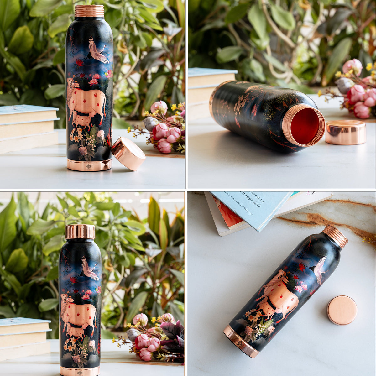 Copper Kalakriti Cow Art Printed Bottle - 940 ML