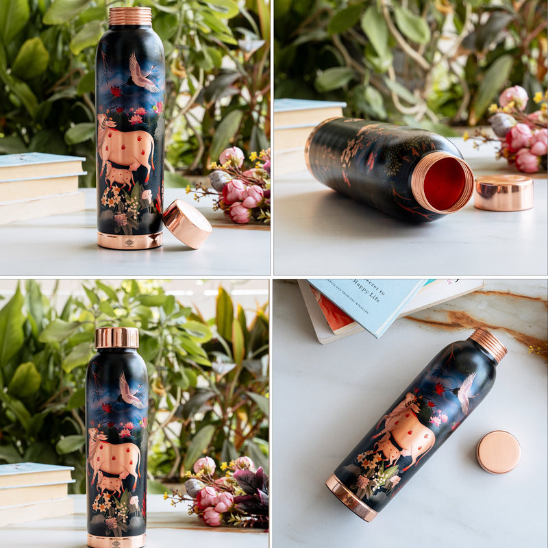 Copper Kalakriti Cow Art Printed Bottle - 940 ML