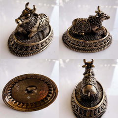 Pure Brass Miniature Sitting Nandi Ji Murti - 2.54 cm