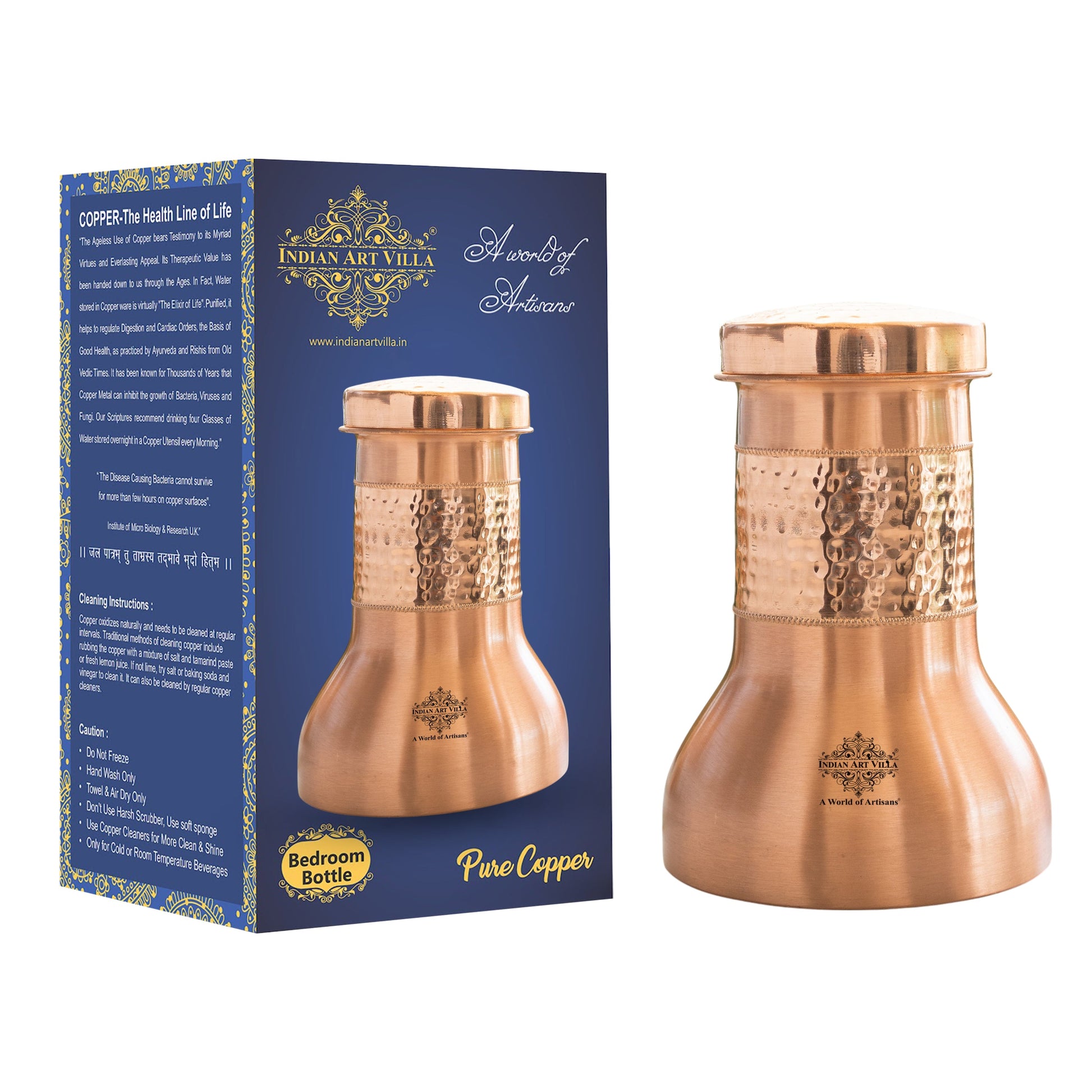 Pure Copper Smooth Hammered Design Lacquer Coated Bedroom Bottle