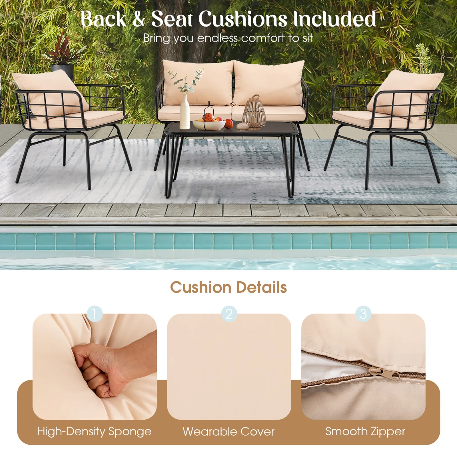 Blog Outdoor Sofa Set 2 Seater , 2 Single seater and 1 Center Table Set (Black + Beige)