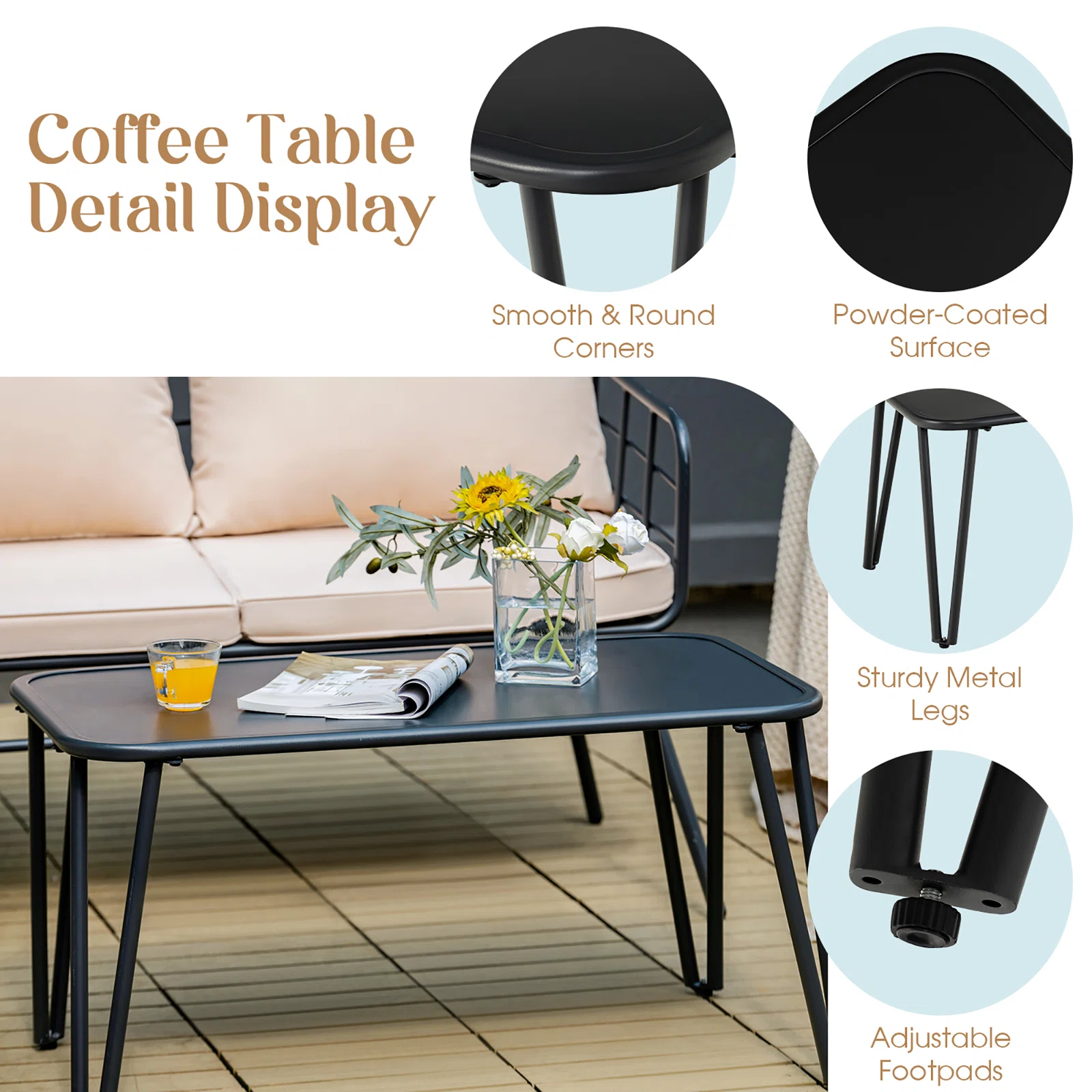 Blog Outdoor Sofa Set 2 Seater , 2 Single seater and 1 Center Table Set (Black + Beige)
