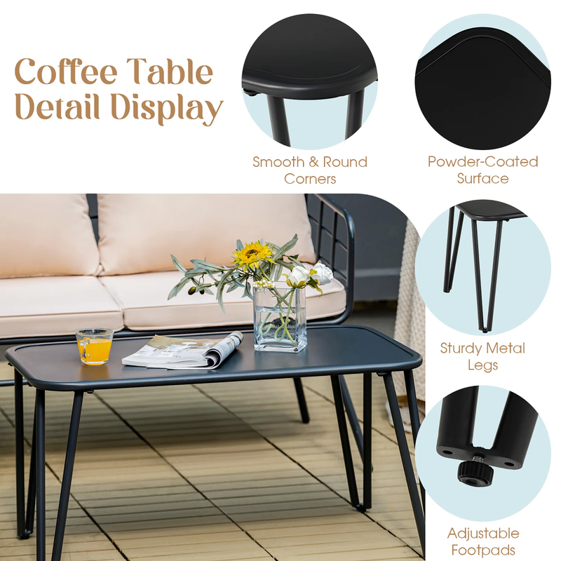 Blog Outdoor Sofa Set 2 Seater , 2 Single seater and 1 Center Table Set (Black + Beige)