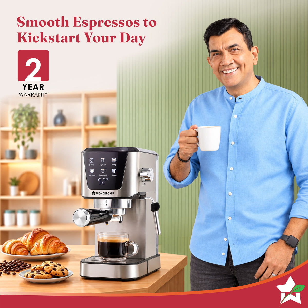 Wonderchef Prebook Athena 20-Bar Espresso Coffee Machine, Built-in Frother for Cappuccino & Latte, Metal Porta Filter, D