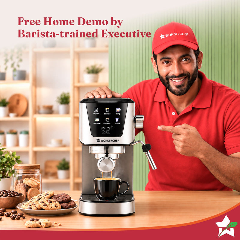 Wonderchef Prebook Athena 20-Bar Espresso Coffee Machine, Built-in Frother for Cappuccino & Latte, Metal Porta Filter, D