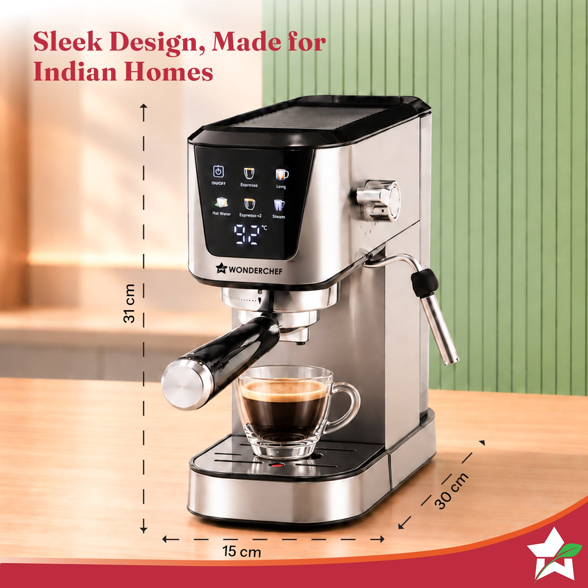 Wonderchef Prebook Athena 20-Bar Espresso Coffee Machine, Built-in Frother for Cappuccino & Latte, Metal Porta Filter, D