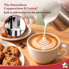 Wonderchef Prebook Athena 20-Bar Espresso Coffee Machine, Built-in Frother for Cappuccino & Latte, Metal Porta Filter, D
