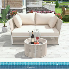 Benito Outdoor Poolside Sunbed With Cushion Daybed And Side Table (Braided & Rope)