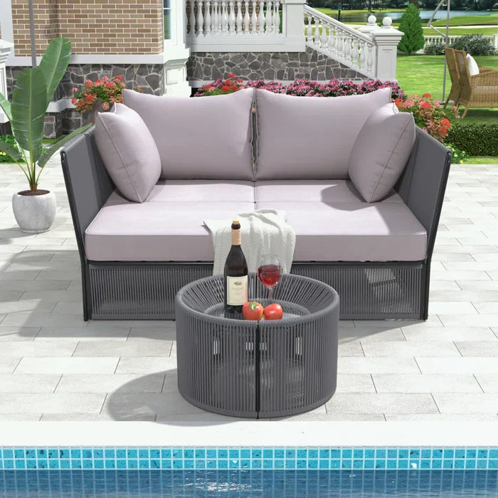 Benito Outdoor Poolside Sunbed With Cushion Daybed And Side Table (Braided & Rope)