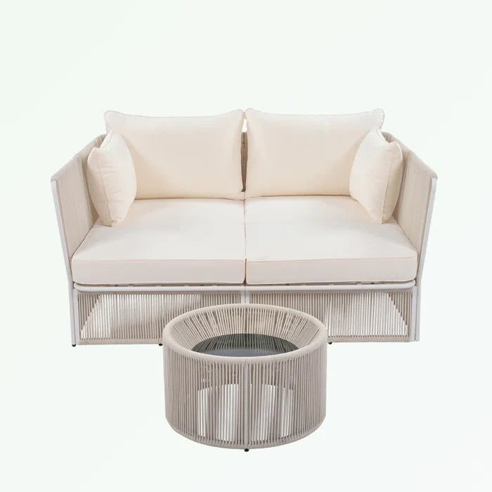 Benito Outdoor Poolside Sunbed With Cushion Daybed And Side Table (Braided & Rope)