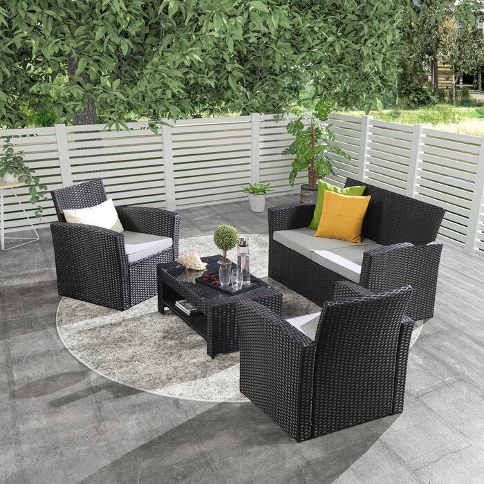 Bellucci Outdoor Sofa Set 2 Seater , 2 Single seater and 1 Center Table (Black)