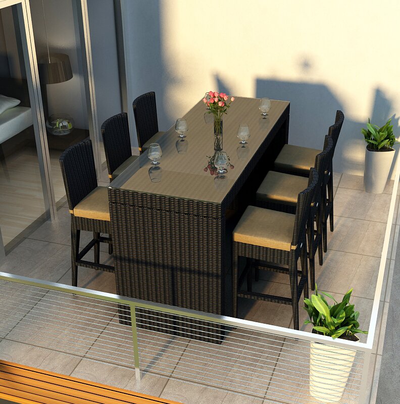 Napo Outdoor Patio Bar Sets 6 Chairs and 1 Table (Black)