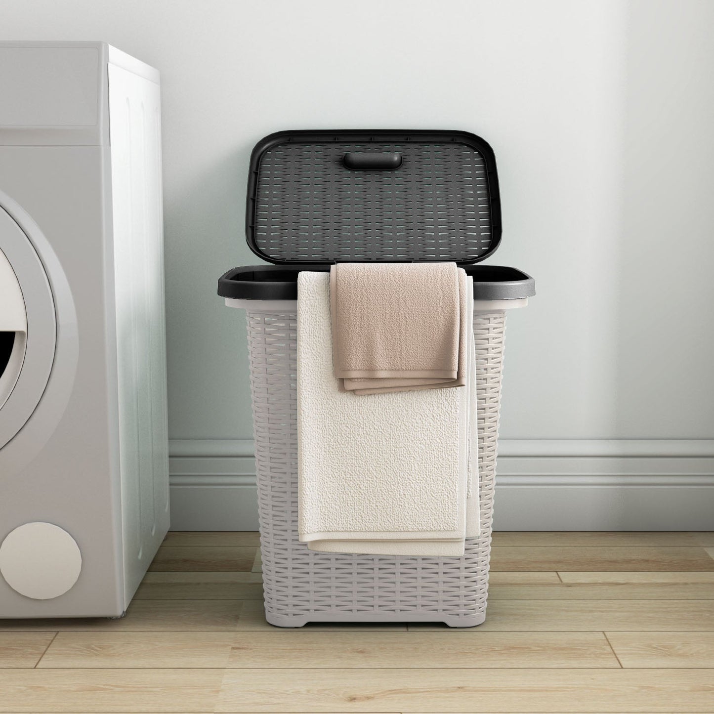 Nilkamal Elegance Laundry Basket 50 Litre with Lid  (Silky Grey & Charcoal Grey)