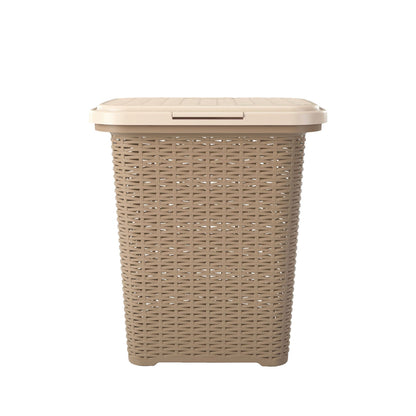 Nilkamal Elegance Laundry Basket 50 Litre with Lid (Sandy Brown & Marble Cream)