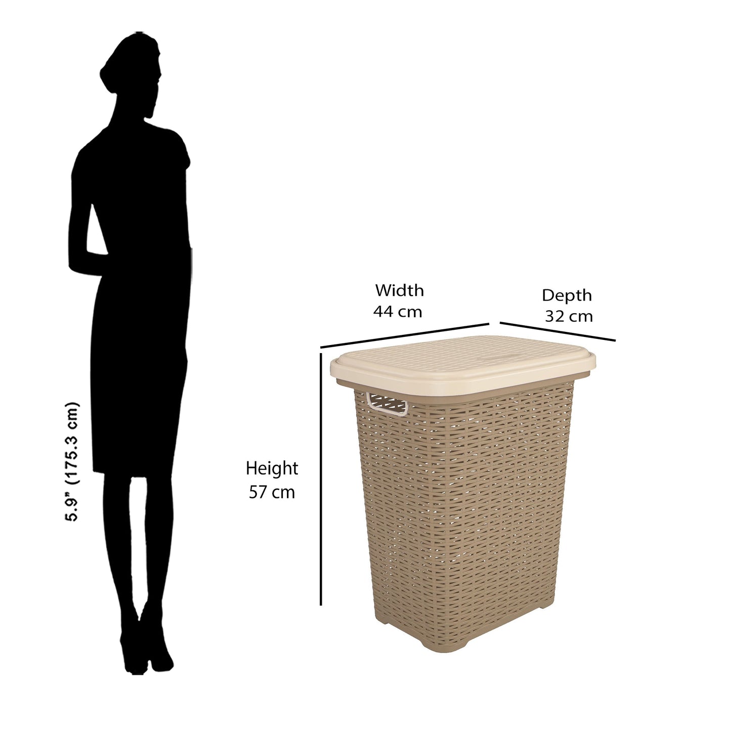 Nilkamal Elegance Laundry Basket 50 Litre with Lid (Sandy Brown & Marble Cream)